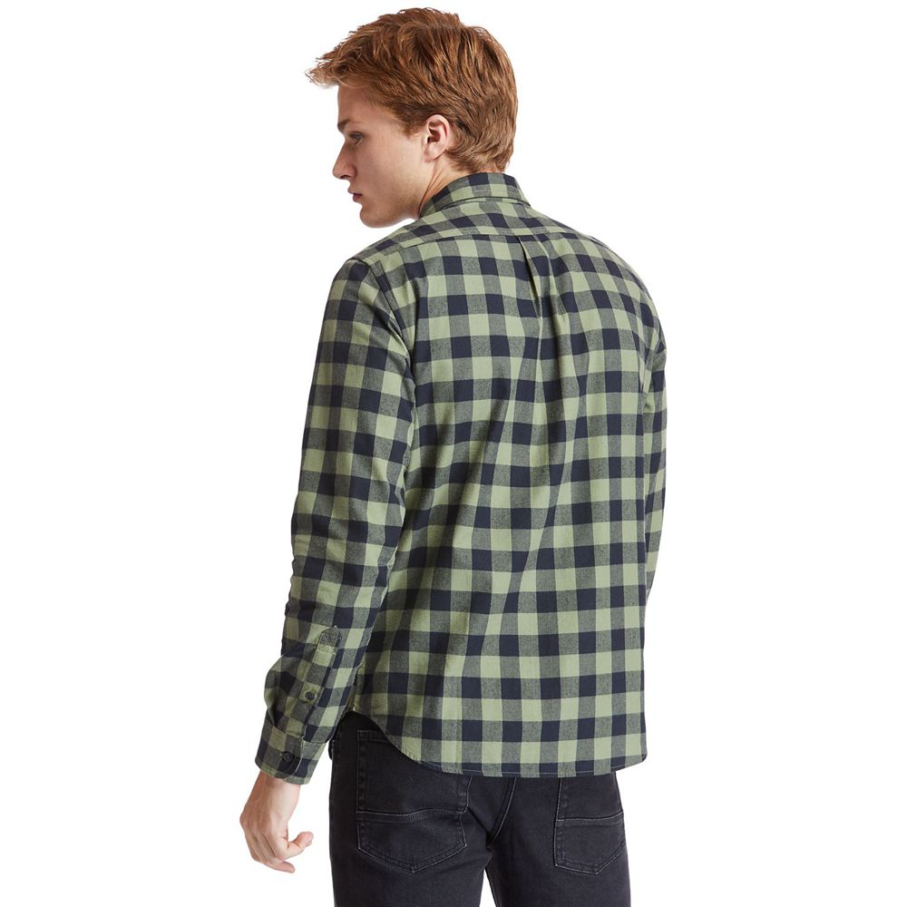 Timberland Πουκαμισα Ανδρικα Ελιά/Μαυρα - Nashua River Long-Sleeve Flannel Check - Greece 2051689-FA